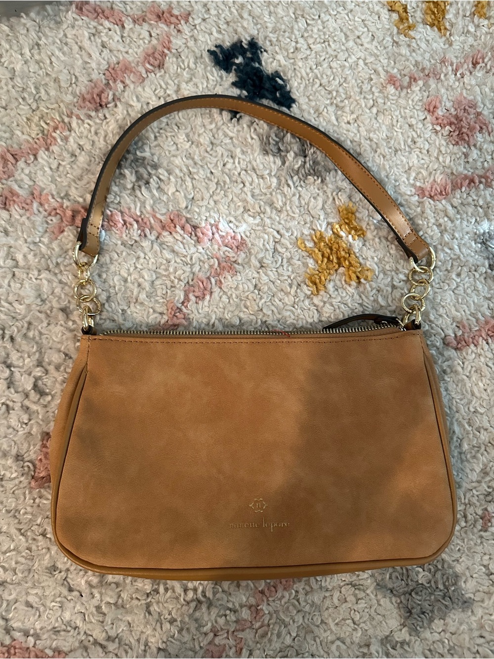 Nanette Lepore Classic Leather Shoulder Bag Gold Chain Detail
